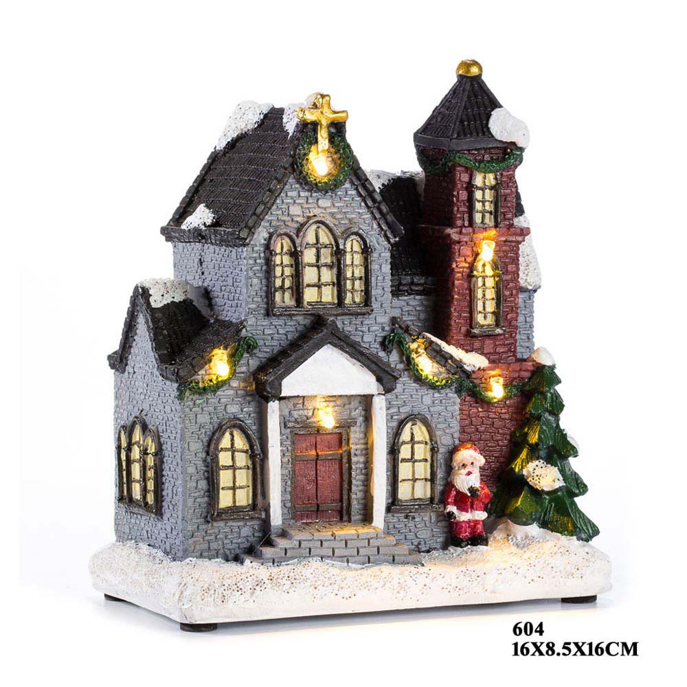 Resin Christmas Scene Village Houses Town With Warm White LED Light Holiday Gift
